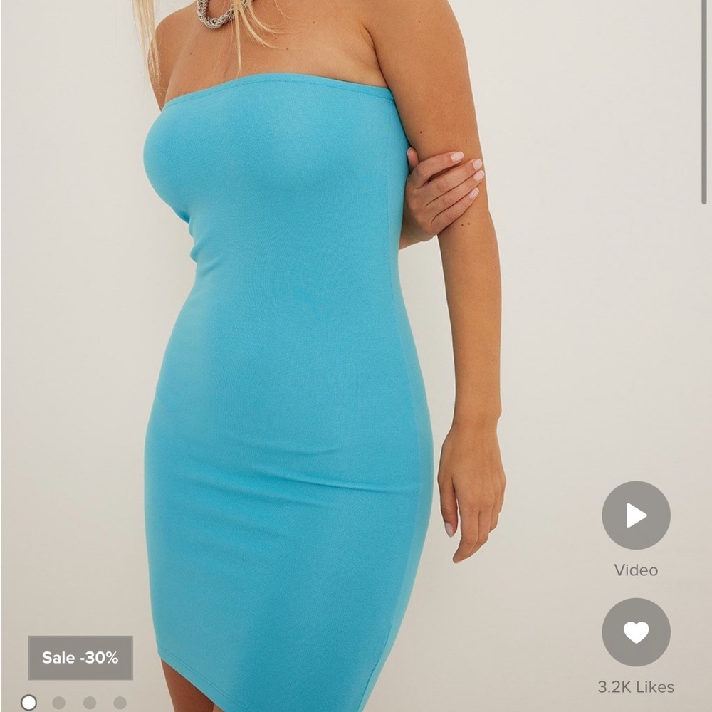 Na-Kd mini tube strapless dress in beautiful sea foam blue